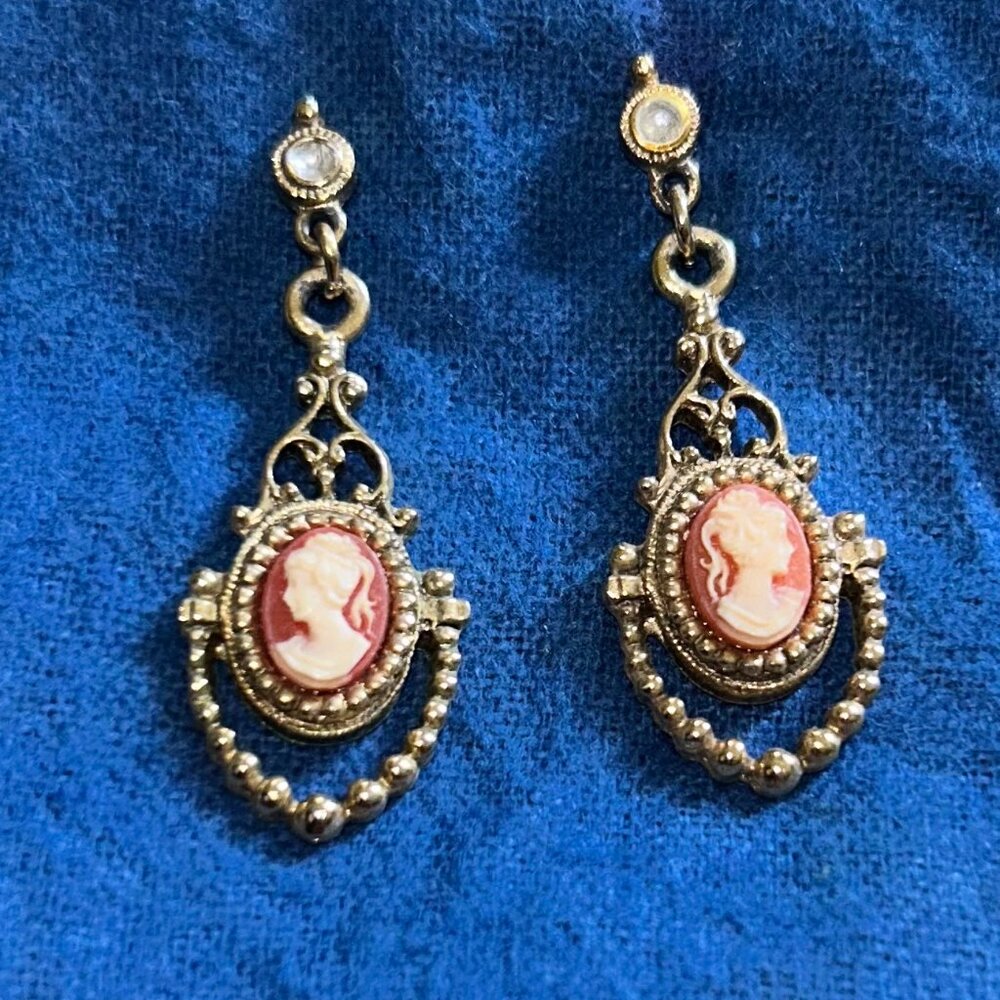 14K Gold-Dipped Carnelian Cameo Drop Earrings